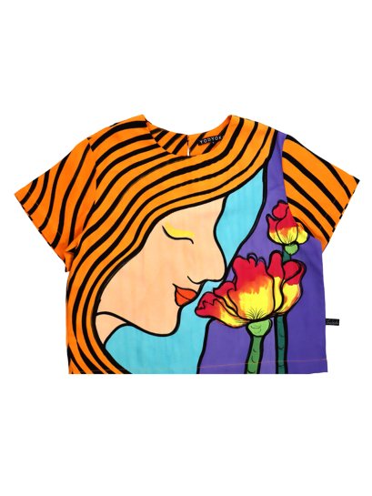 Woman Crop Top - Orange : Orange-haired woman with lilies