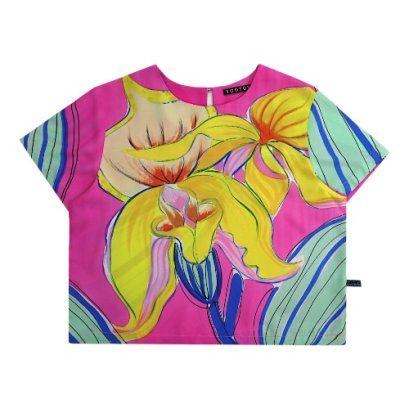 เสื้อครอปผู้หญิง - สีชมพู : ลายบทเพลงกล้วยไม้