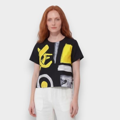 Woman Crop Top - Black : Yellow and black Abstract art