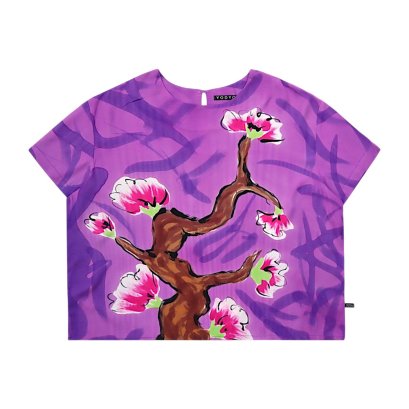 Woman Crop Top - Purple : Enchanting Blooms in the Violet Garden