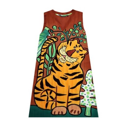 Woman Sleeveless Dress - Brown : Cheerful Tiger Art