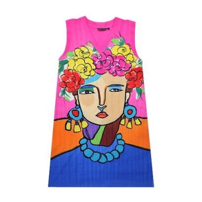 เดรสผู้หญิงแขนกุด  - สีชมพู : ลายมงกุฎดอกไม้ของฟริด้า