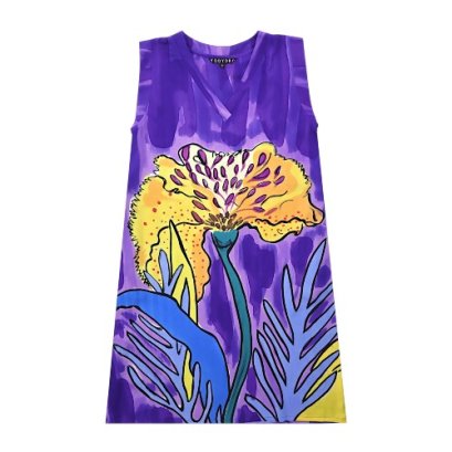 เดรสผู้หญิงแขนกุด - สีม่วง : ลายดอกแวนด้าแห่งรัตติกาล