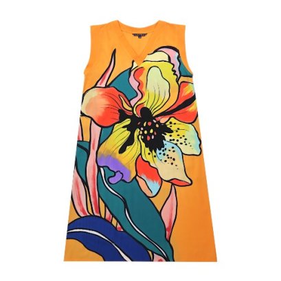 เดรสผู้หญิงแขนกุด  - สีส้ม : ลายไอริสแดนสีสัน