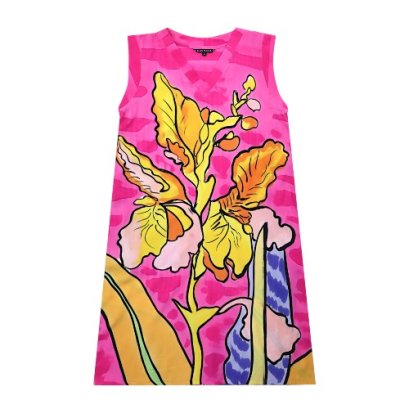 เดรสผู้หญิงแขนกุด  - สีชมพู : ลายไอริสแห่งอรุณรุ่ง