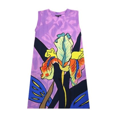 เดรสผู้หญิงแขนกุด - สีม่วง : ลายม่านม่วงแห่งไอริส