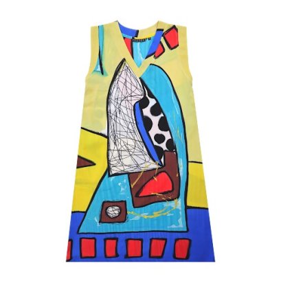 Woman Sleeveless Dress - Cream : Geometric Reverie