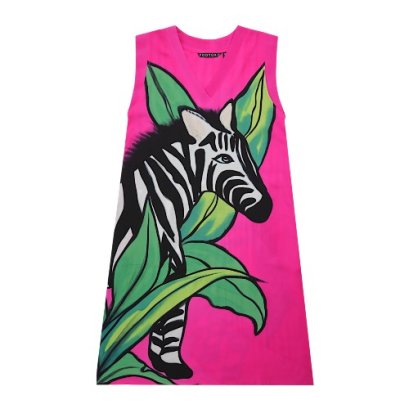 เดรสผู้หญิงแขนกุด  - สีชมพู : ลายซีบรา แฟนตาเซีย