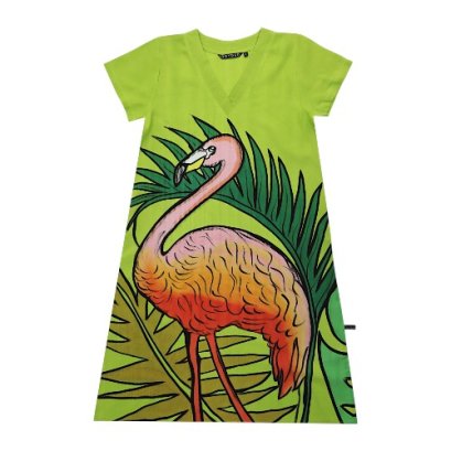Women Dress - Green : Flamingo in the Verdant Dreamscape