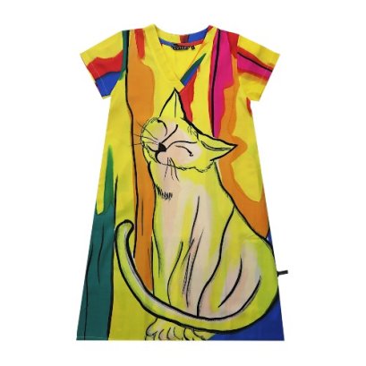 Woman Dress - Yellow : Cat in Color Curtain