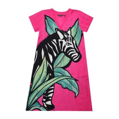 Woman Dress - Pink : Zebra Under Green Leaves