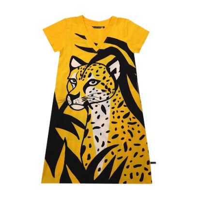 เดรสผู้หญิงแขนสั้น - สีเหลือง : ลายเสือเหลืองในเงาไม้