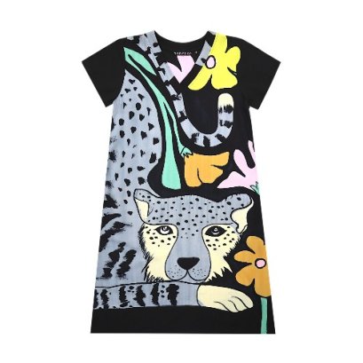 Woman Dress - Black : Cheetah in the Garden