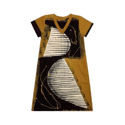 เดรสผู้หญิงแขนสั้น - สีน้ำตาล : ลายประติมากรรมแสงและเงา