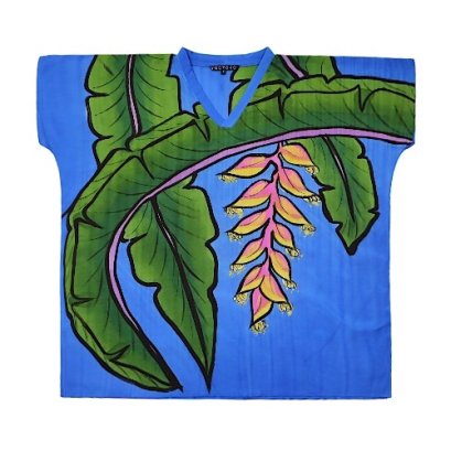 Blue Blouse : Heliconia on a Blue Background