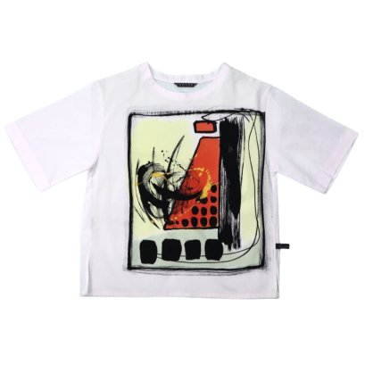 Woman blouse - White : Abstract black square with brush stroke on white background