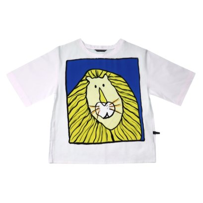 Woman blouse - White : Cute lion on blue