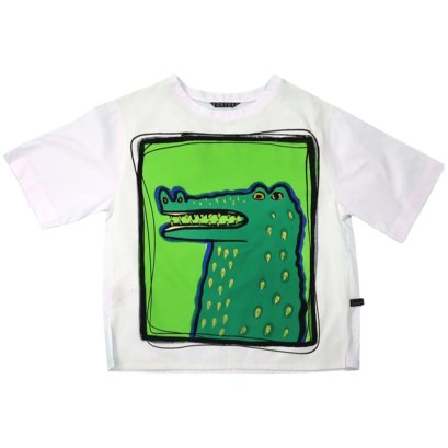 Woman blouse - White : Cute green crocodile on Green