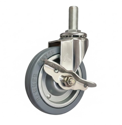 ลูกล้อ4นิ้วยางเทากะทะเหล็ก คุณภาพสูง ล้อไม่ทำพื้นเป็นรอย สกรูเบรกรับน้ำหนัก 50-75 กก. รุ่น 415EA-PR100 ตรา Hammer (1ลูก)