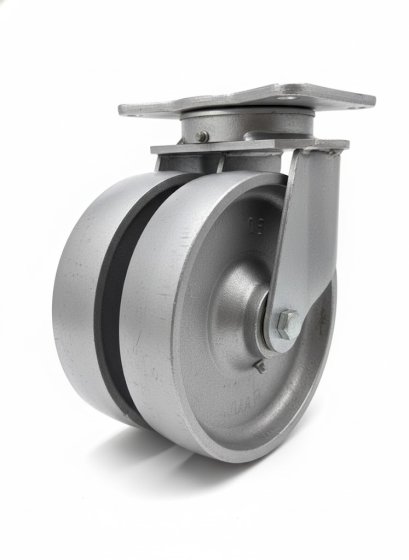 ลูกล้อเหล็ก8นิ้วล้อคู่แป้นหมุน แกนเหล็ก คุณภาพสูง รับน้ำหนัก 370-555 กก. ตรา REVVO