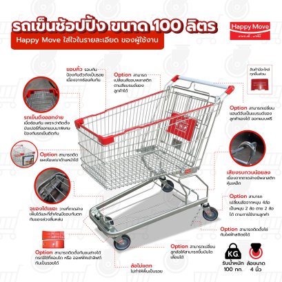 รถเข็นช้อบปิ้ง 100 ลิตร(ขนาดใกล้เคียงกับ Max value) รถเข็นตะกร้า รถเข็นห้าง ยี่ห้อ Happy Move 51577