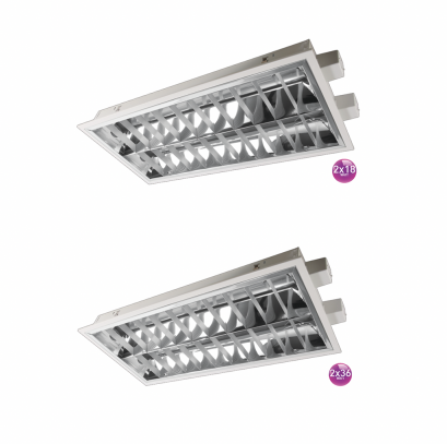 Recessed T/M 2x18,2x36 Louver Gap 0.4, 0.6 mm Lamp LED T8 60, 120 cm