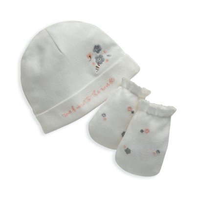Floral Embroidered Hat & Mitts