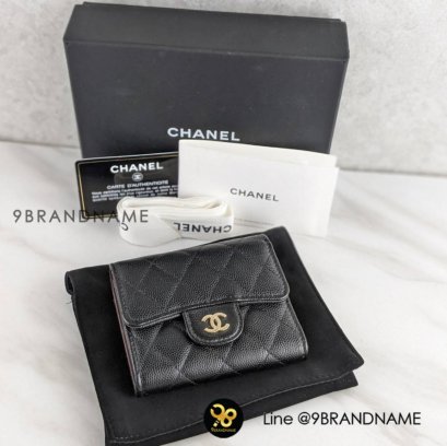 U​S​E​D C​H​A​N​E​L​ Tri​-Fold​ Compact​ Wallet Caviar GHW