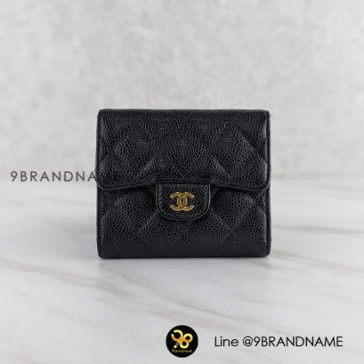 Chanel Tri-Fold Wallet Short in black caviar GHW