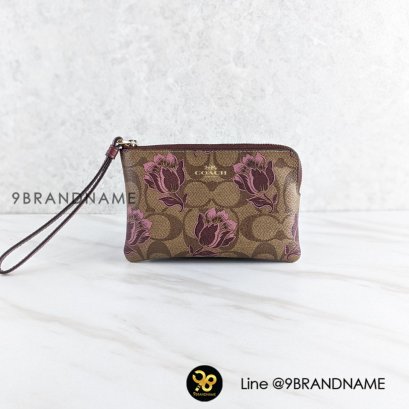 Coach Corner Zip Wristlet In Signature Canvas With Desert Tulip Print Style No. F78113