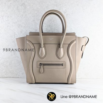 Celine Micro Luggage Handbag In Drummed Calfskin Dune Calf