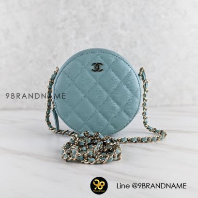 Used Chanel Round Clutch With Chain Bag Caviar Caviar ฟ้า GHW Used