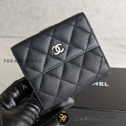 Chanel compact double wallet in caviar SHW ใบสั้น