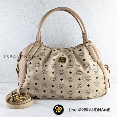 MCM Visetos Tote Bag สีขาวครีมหนังแท้