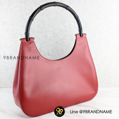 GUCCI  001.3739 Bamboo Shoulder Bag Red Calfskin/Bamboo Women