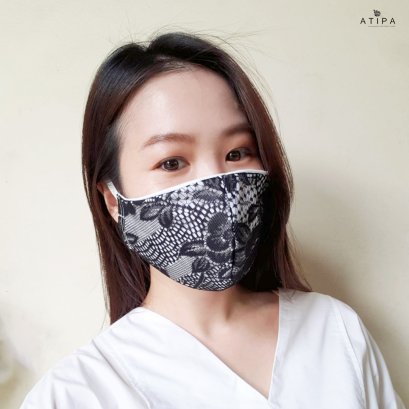 แมสลูกไม้ สีดำขาว