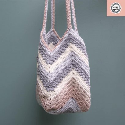 Knitting Bag 003 กระเป๋าถักไหมพรมนิ้ตติ้ง  น่ารัก สีเทา ขาว