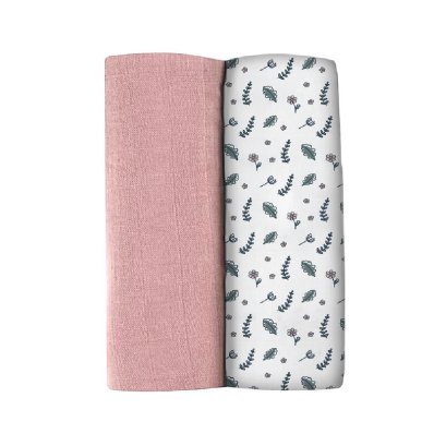 Pack of  2 XXL Muslins Organic Cotton - Bridal Pink + Flowery Countryside Playprint