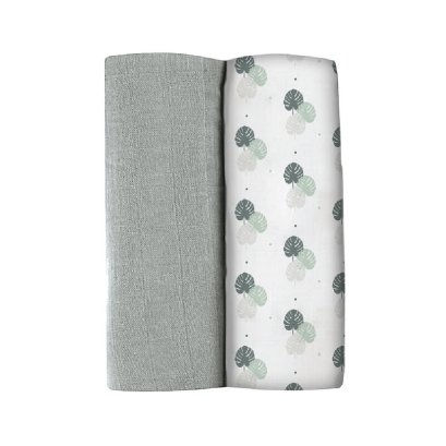 Pack of  2 XXL Muslins Organic Cotton - Light Grey + Jungle Playprint