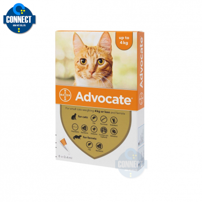 Advocate Spot On Cat ผลิตภัณฑ์ป้องกันและกำจัดเห็บหมัด สำหรับแมว น้ำหนัก น้อยกว่า 4 กิโลกรัม (1 กล่อง บรรจุ 3 หลอด)