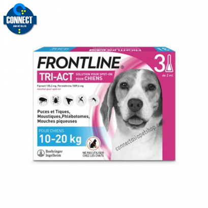 Frontline Tri-Act ไล่และกำจัดเห็บ หมัด ยุง แมลงวันคอก สำหรับสุนัข นน. 10-20 kg (M) (3หลอด)