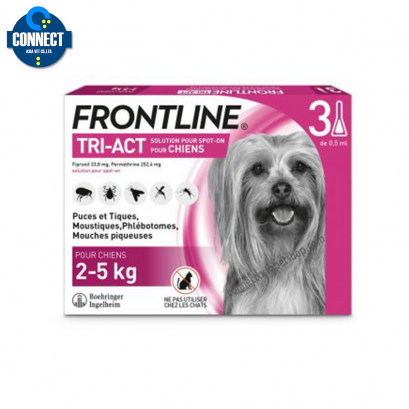 Frontline Tri-Act ไล่และกำจัดเห็บ หมัด ยุง แมลงวันคอก สำหรับสุนัข นน. 2-5 kg  (XS) (3หลอด)