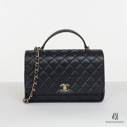 CHANEL FLAP BAG WITH HANDLE 9_ BLACK CALF GHW
