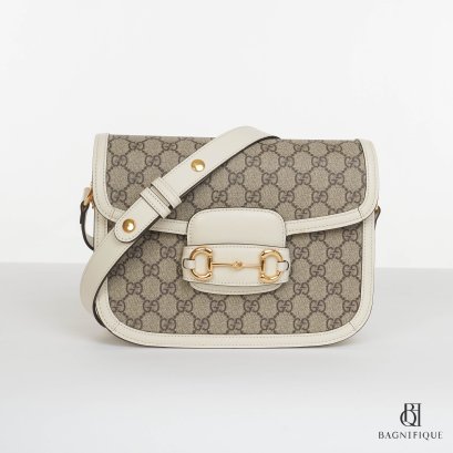 GUCCI HORSEBIT 1955 MEDIUM WHITE GG MONOGRAM GHW