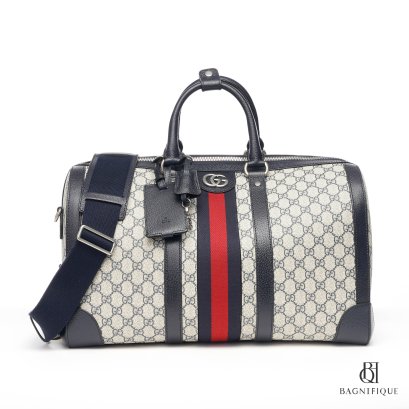 GUCCI SAVOY DUFFLE BAG MEDIUM BLACK GG MONOGRAM CANVAS SHW