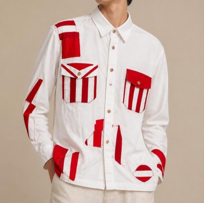 Red Geometric Patchwork Shirt