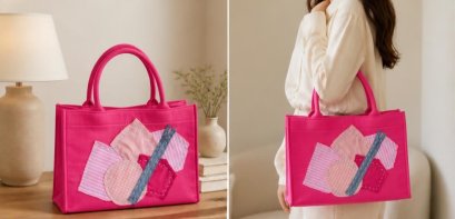 Tote Bag Modern Patchwork in Fuchia