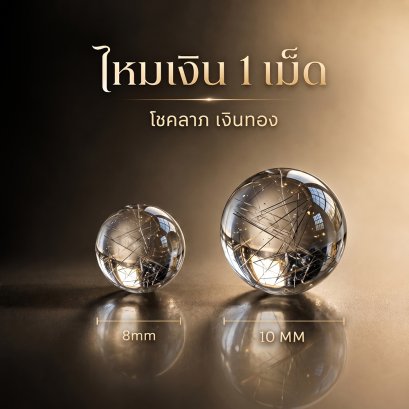 Silver Rutilated Quartz (ไหมเงิน) ขนาด 8&amp;10 มิล 1 เม็ด