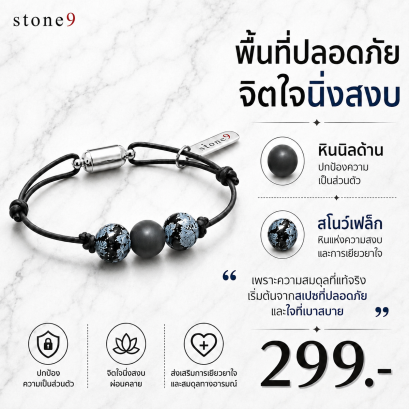 ข้อมือหินเชือกหนัง หินนิลด้าน&amp;สโนวเฟล็ก