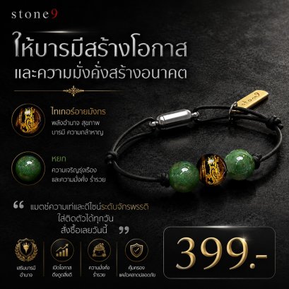 ข้อมือหินเชือกหนัง  ไทเกอร์อายมังกร&amp;หยก